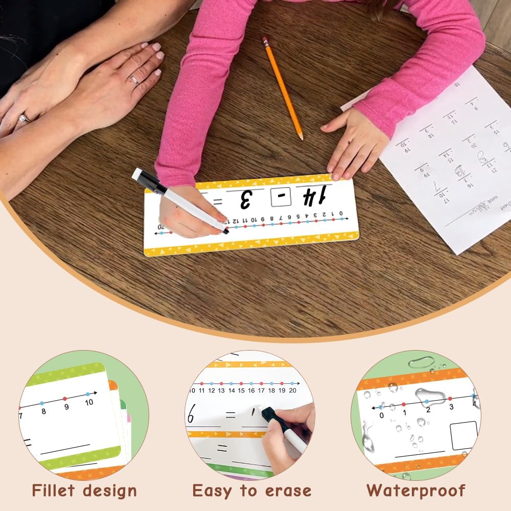 Lachilly Addition & Subtraction Number Line Dry Erase Cards Math Manipulatives Board for Kids Students Classroom Home Write and Wipe 3.46" x 10.5", 8Pcs for 0-10, 8Pcs for 0-20