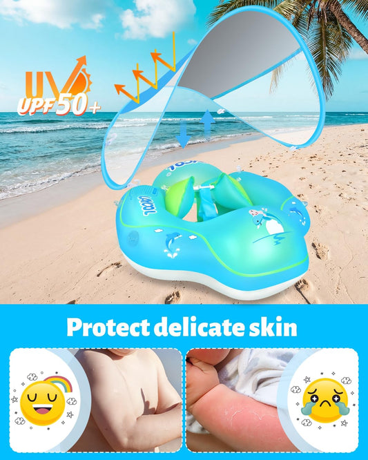 LAYCOL Baby Pool Float with Canopy UPF50+, 5 Point Safety Buckle No Flip Over, Inflatable Toddler Floaties Infant Pool Floats with Double Air Chambers, Baby Beach Essentials/Traval for 3-36M