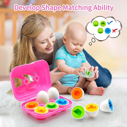 MOONTOY Toddler Toys Easter Eggs Learning Montessori Toys for 1 2 3 Year Old Girl Boy Kid Gift Matching Eggs Educational Color Sorting Baby Puzzle Cognitive Shape Sorter, 6 Eggs Easter Basket Stuffers