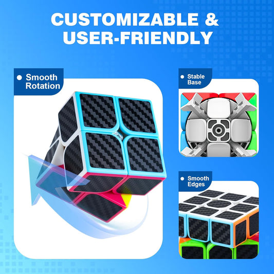 AuntyFey Speed Cube Set 5 Pack Bundle of 2x2, 3x3, 4x4, 5x5, Pyraminx Magic Speed Cube, Puzzle Cube for Kids & Beginner & Adults