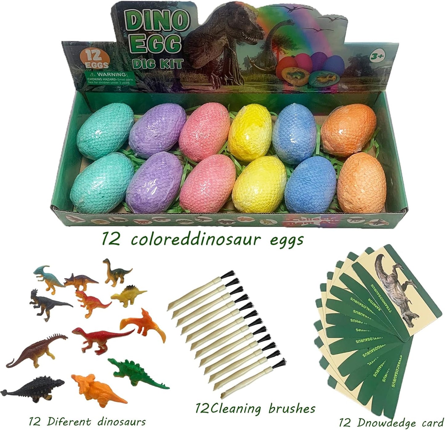 12 Pack Easter Dino Egg Dig Kit for Kids - Dinosaur Egg Excavation Toy with 12 Unique Dinosaurs Eggs Tools & Learning Cards STEM Archaeology Science Dig Set for Boys Girls Easter Party Favors 3-12