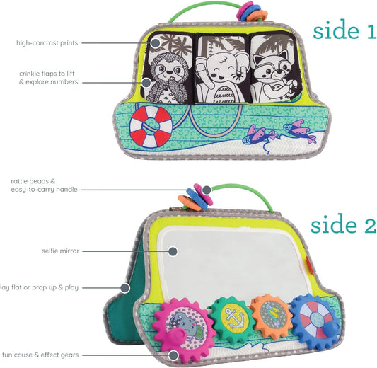 Infantino Busy Board Mirror & Sensory Discovery Toy Boat for Fine Motor Skill Development with Gears, Beads, High Contrast Prints, Tummy Time, Sit & Play or On The Go, for Newborns, Babies & Toddlers
