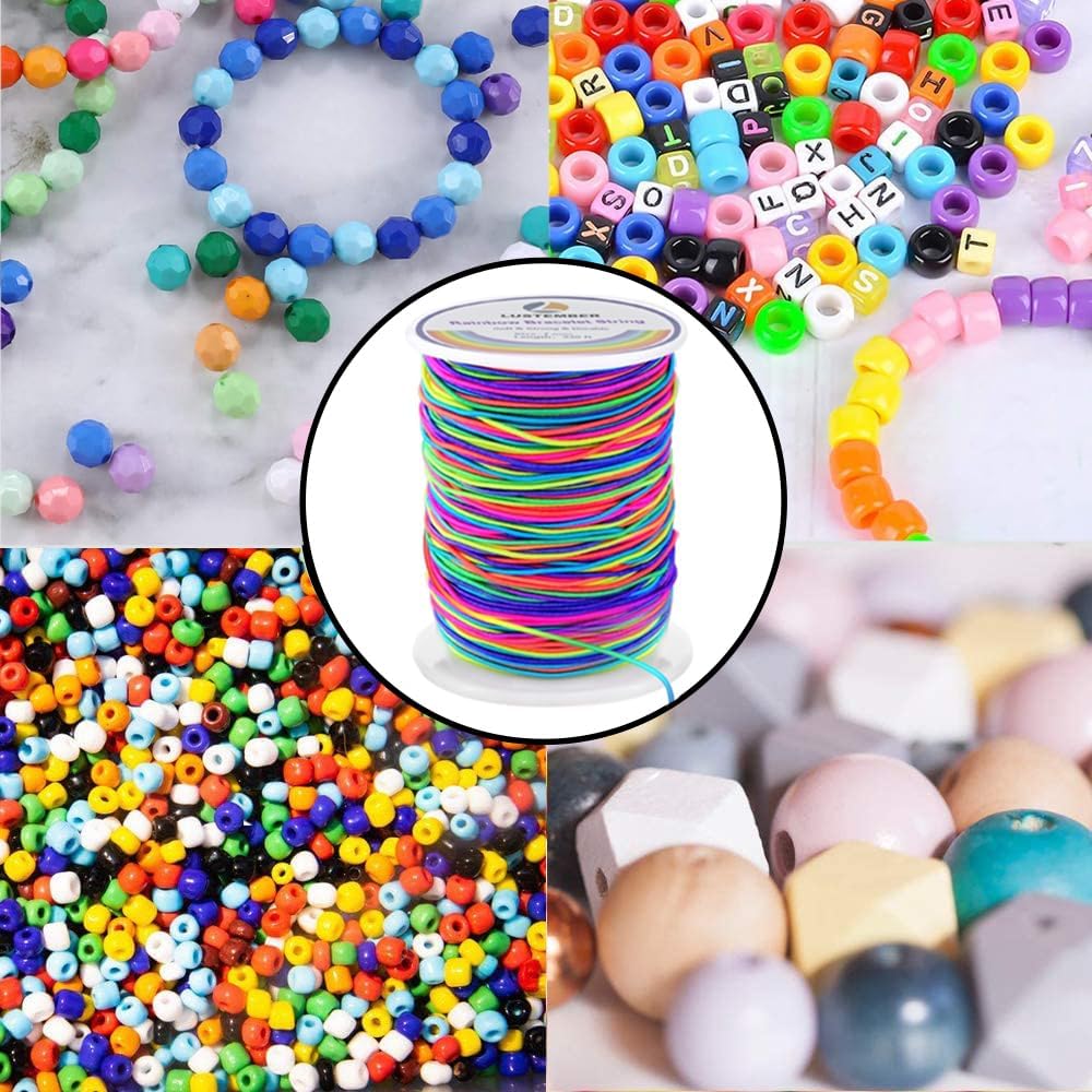 LUSTEMBER 1mm Stretchy Bracelet String, Sturdy Rainbow Elastic String Elastic Cord for Jewelry Making, Necklaces, Beading and Crafts