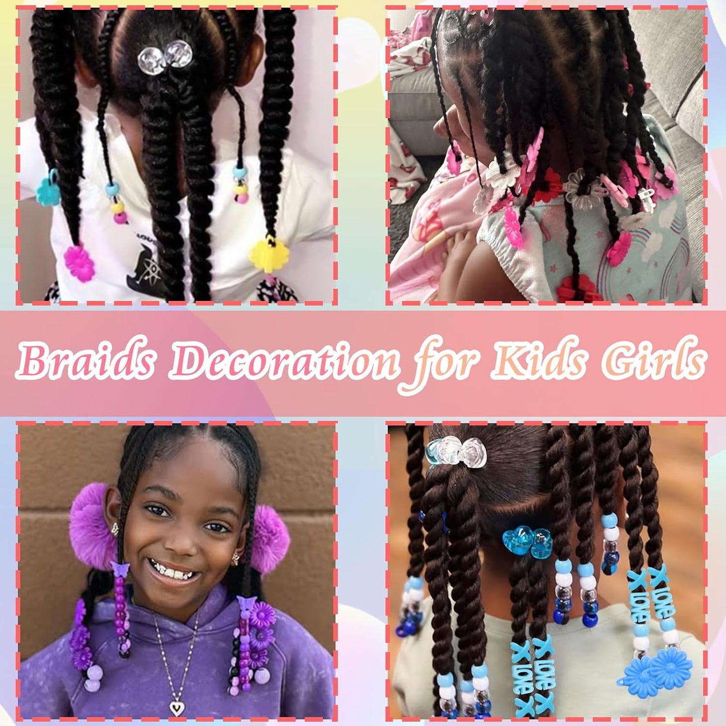 60PCS Colorful Hair Beads 3 Styles Loc Bead Flower Self Hinge Hair Barrettes Cute Design Acrylic Dreadlock Beads Accessories for Kids Girls