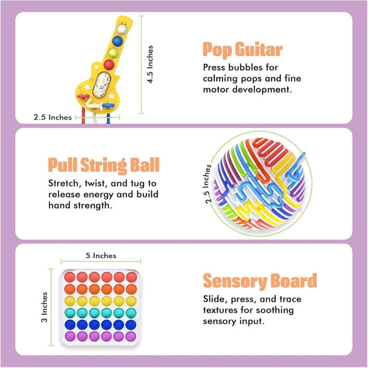 OmniHaven™ 3-Pack Sensory Fidget Toys for Kids (Ages 5–12) – Quiet Pop It, Click Keyboard & Stress Balls – Classroom Calm Down Kit for Focus, ADHD, Travel, Party Favors & Gifts