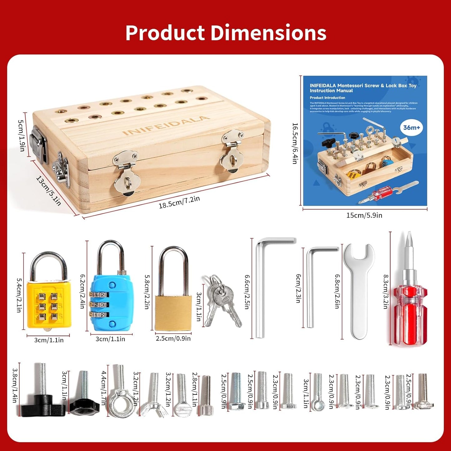 INIFEIDALA Montessori Busy Board for Toddlers 3-5,Wooden Sensory Toy with Locks,Latches & Screwdriver Set, Fine Motor Skills Learning Toy for Travel,Quiet Play & Preschool Activities