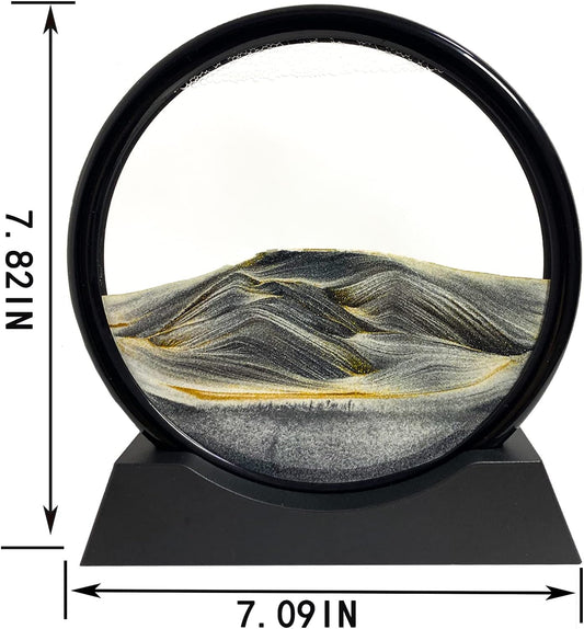 SANDCLE Moving Sand Art Liquid Motion - Moving Sand Art Picture Decor 3D Deep Sea Sandscape, Round Glass Frame Display Flowing Sand Relaxing Toy for Desktop Home Office Work Decoration(Blue, 12")