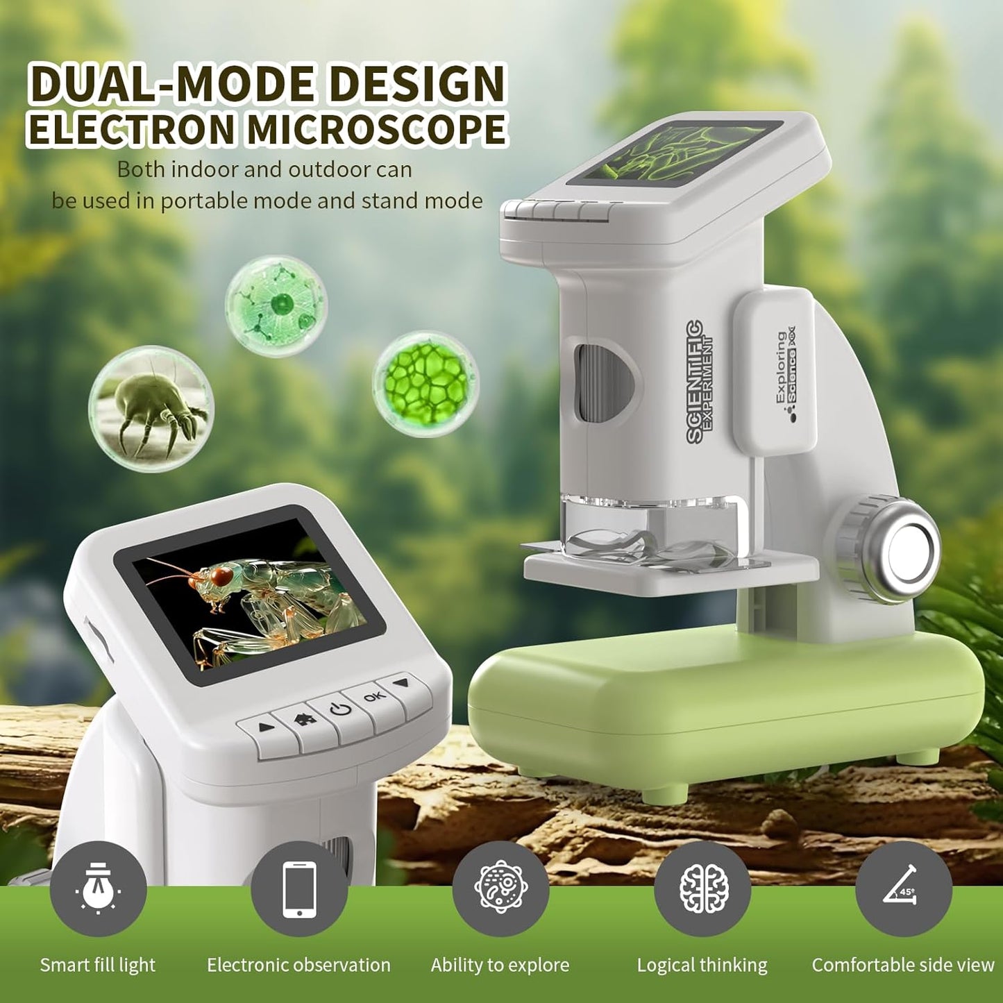 1200X Microscope for Kids 4K with 2 inch Screen STEM Digital Science Kit Rechargeable Handheld Mini Pocket Children Students Slides Portable Gift for Kids Ages 6 to 12 (Green)