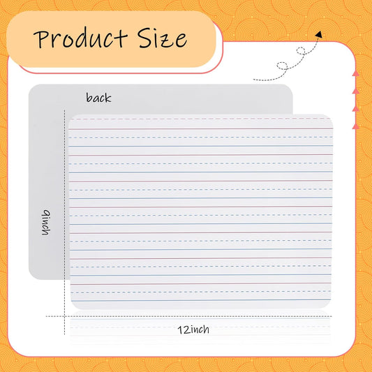 24 Pack 9"x12" Double Sided Whiteboard Lined Dry Erase Boards for Kids Ruled Writing Board with Whiteboard Eraser Handwriting Practice for Students Small White Board with Lines