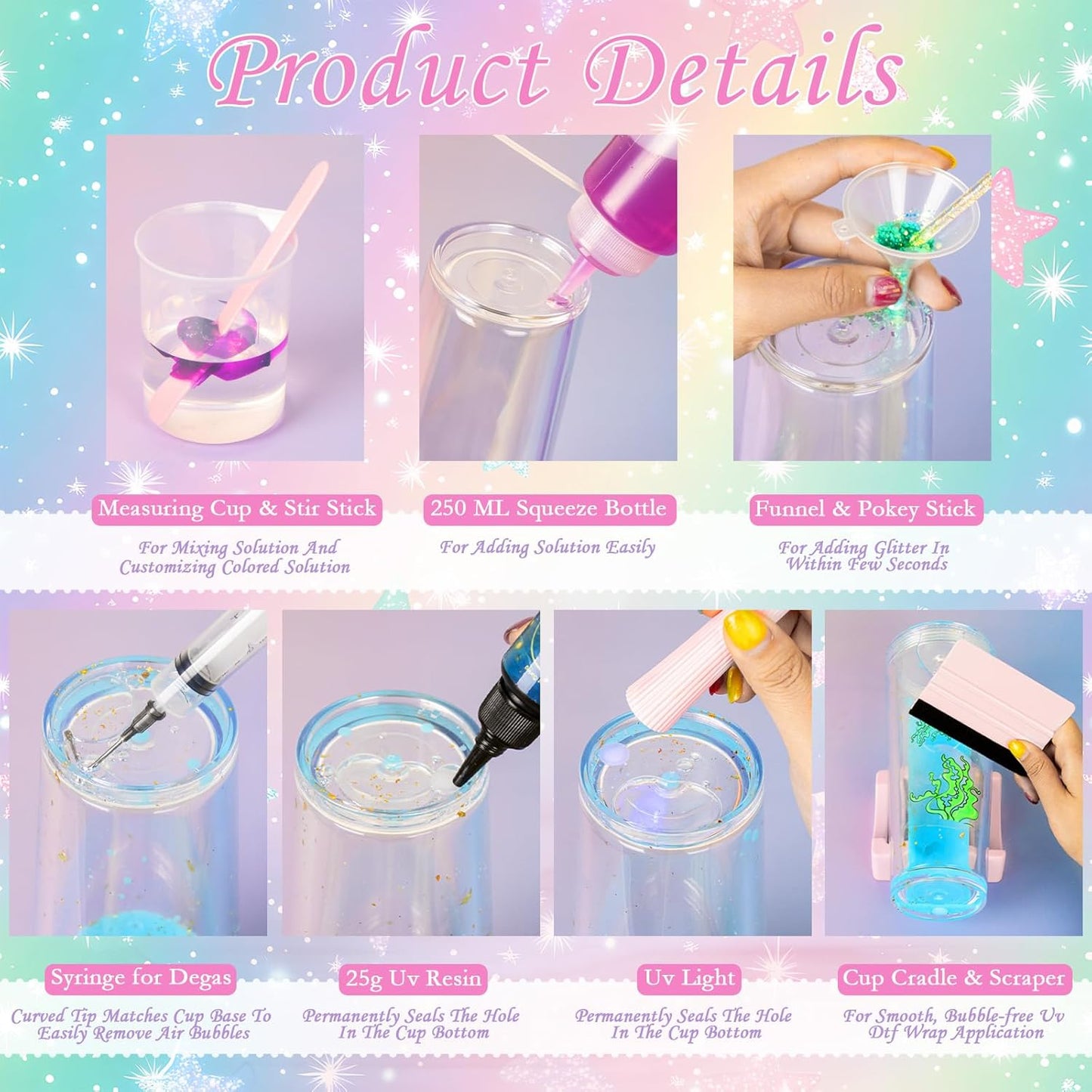 6 Pack 24 Oz Acrylic Lava Lamp Snow Globe Tumbler Diy Starter Kit, Double Wall Plastic Pre-Drilled Snowglobe Tumbler Supplies Craft Tool Set