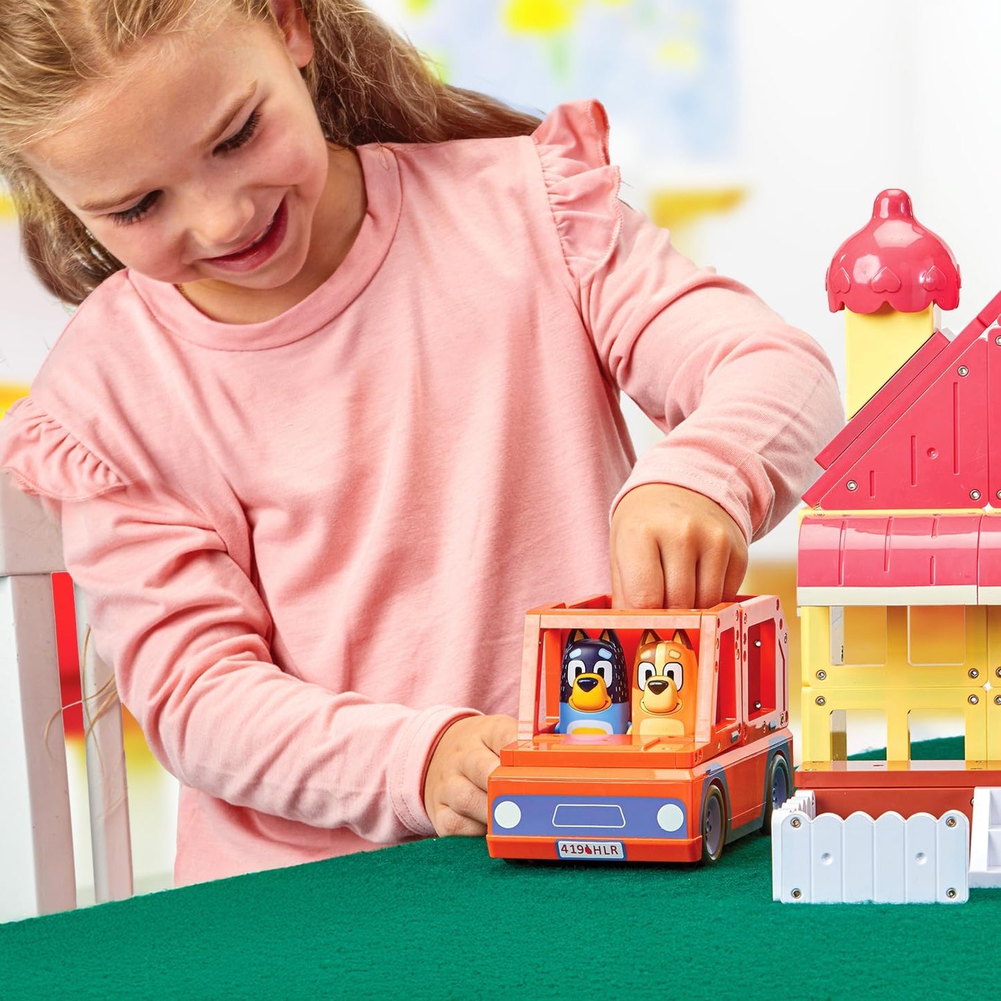 Tile Town Bluey Heeler Family Home 52-Piece Magnetic Tile Playset, Interactive STEM Magnetic Tiles Toys, Includes Bluey & Bingo Figures, Action Tiles