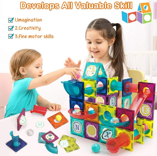 Magnetic Tiles,125 Piece Pipe Magnetic Blocks for Toddlers, 3D Clear Magnets Toys, STEM Toy Children Magnetic Tiles Building Set for Kids Boys Girls Age 3 4 5 6 Year Old 3