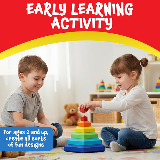 POPULAR PLAYTHINGS Hexacus Pyramid Stacking Blocks, Pattern Building Educational Toy, Stem Learning Gift for Kids Ages 2–6 – 12 Pieces