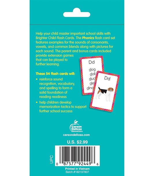 Carson Dellosa Phonics Flash Cards for Kids Ages 4-8, Sound Recognition Skills With Vowels, Consonants and Common Blends for Preschool, Kindergarten, 1st Grade, Phonics Game for Kids Ages 4+ (54 Cards)