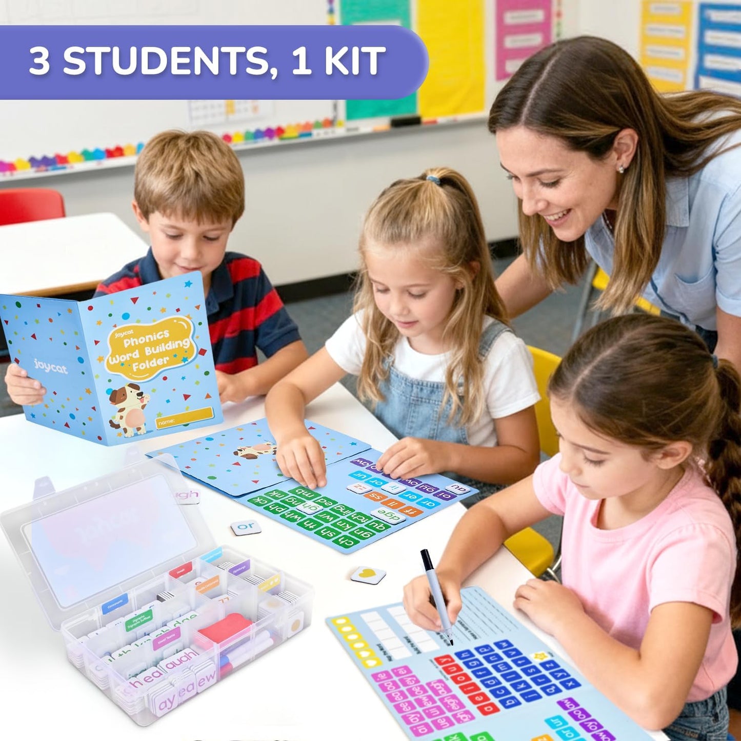 JoyCat 265 Phonics Magnetic Letter Tiles- Hooked on Phonics, ABC Reading Games Set with Word-Building Folder & Storage Case, Letter Sound Alphabet Letters, Preschool Pre k Classroom Materials