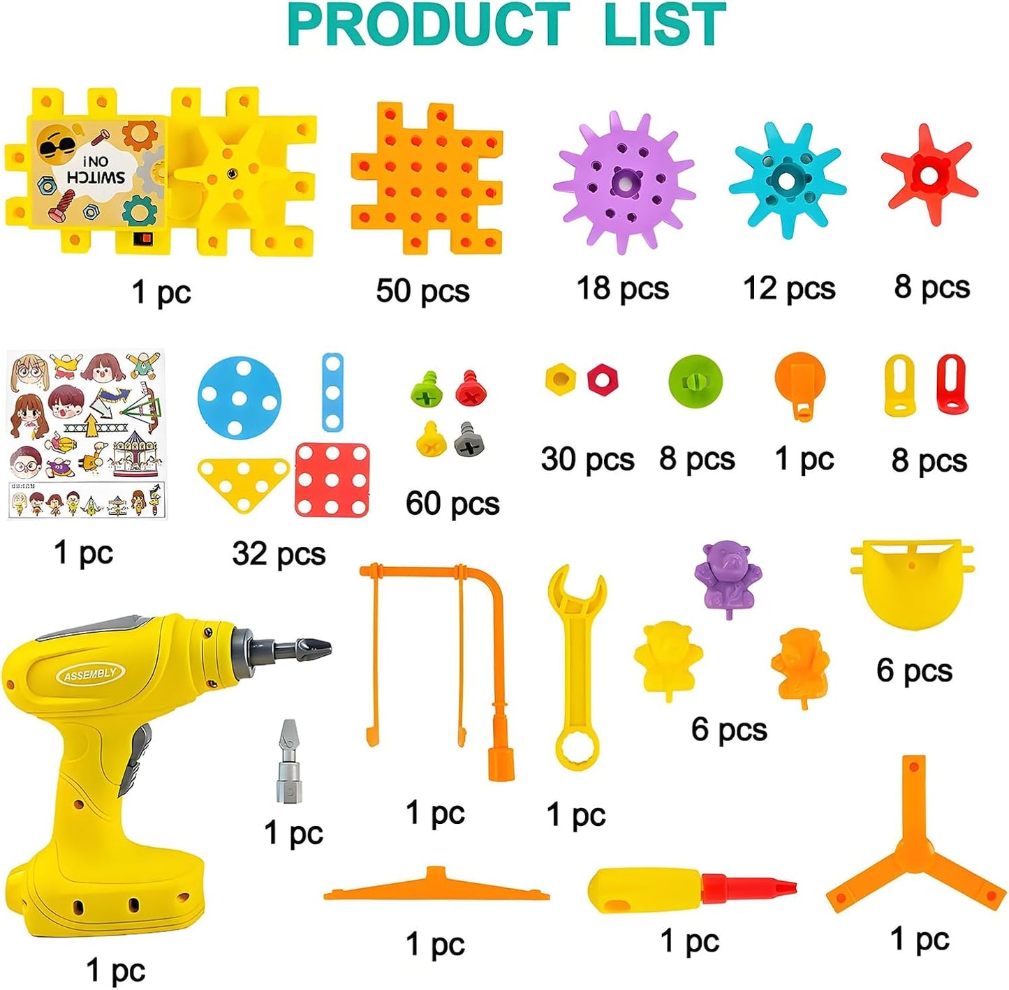 STEM Education Building Toys, 248 PCS Electric Gear Building Blocks Toys Set with Drill, Toddler Screw Toy, Kids Tool Set Construction Toy for Boys Girls Gifts Age 3-8