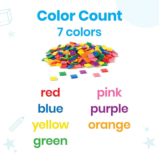 hand2mind Plastic Square with 7 Color Tiles, Color Sorting, Math Counters, Counting Manipulatives, Colored Plastic Squares, Math Manipulatives, Bingo Chips, Game Tokens, Tiles Learning (Set of 400)