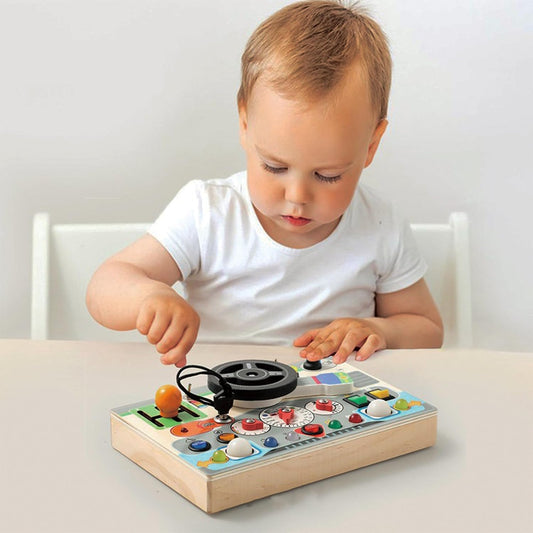 Wooden Montessori Busy Board for Toddlers 4-8 - Wooden Dashboard Steering Wheel Toy, Fine Motor Skill Development Toy for Kids 1-6, Educational Pretend Driving Busy Board for Boys & Girls