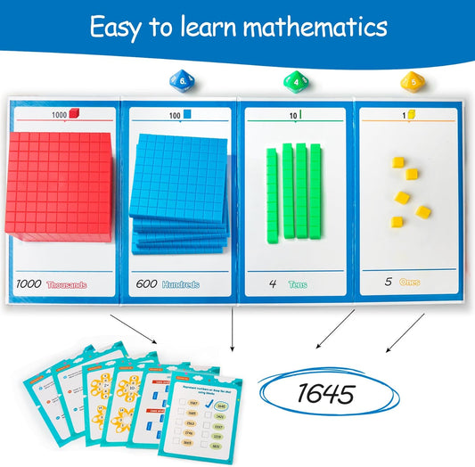 Base Ten Blocks Plastic 147 pcs Place Value Blocks with 3 dice CountingBlocks for Math Manipulatives Kindergarten Early Counting MathToy for 1st Grade Homeschool