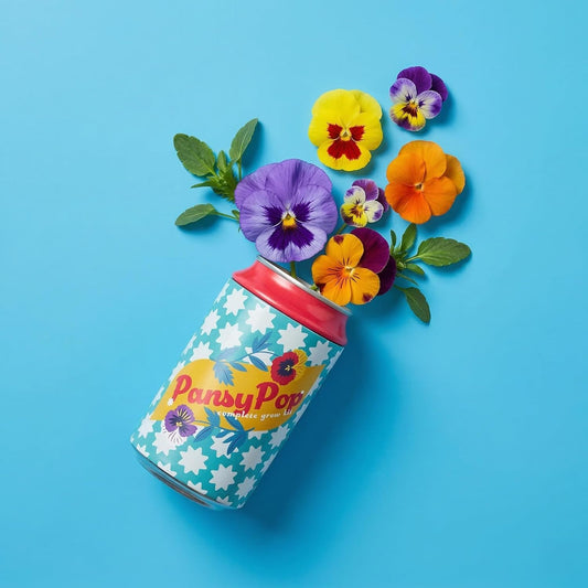 BUZZY Seeds Flower Grow Kit 6-Pack – Pansy, Lavender & Daisy Soda Cans with Seeds, Growing Medium & Liners – Fun DIY Indoor Gardening Party Favors & Gift Set