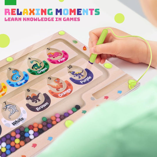 Uiseba Dinosaur Mini Magnetic Color and Number Maze Montessori Toy for Ages 3 4 5, Toddler Busy Board, Educational Preschool Learning Activities, Ideal Christmas & Birthday Gift for Boys and Kids