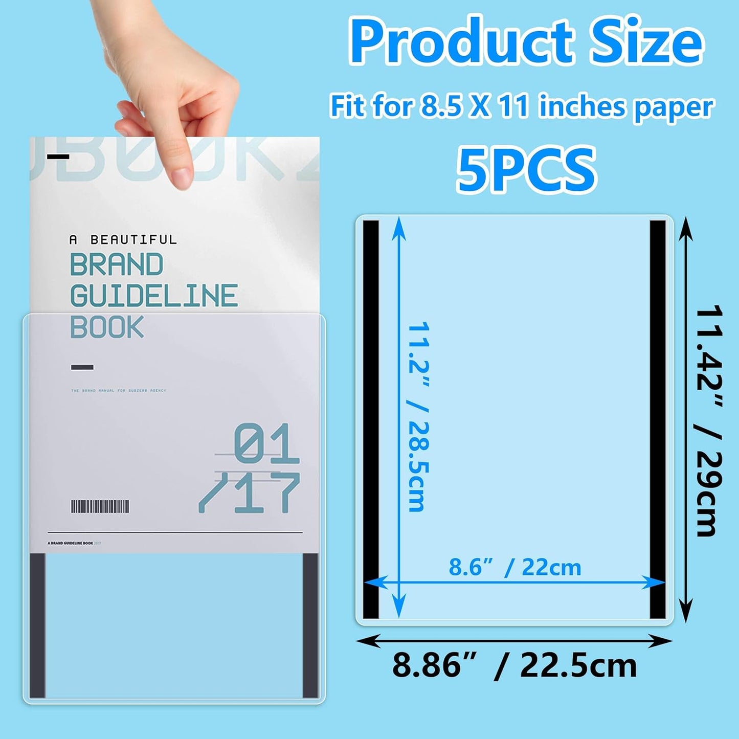 5Pcs Magnetic Sign Holder Clear Plastic File Folder with Magnet Borders Rigid Frames for Letter Size Posters Home Office and Store Displays 11x8.5inch