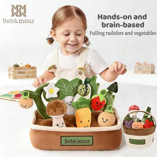 Bebamour Montessori Toys for Baby 6-12 Months, Plush Vegetable Garden Sensory Sorting Toy with Storage Base, Soft Plush Farm Harvest Game for Fine Motor Skills, Perfect Baby Boys Girls Gift(Carrot)