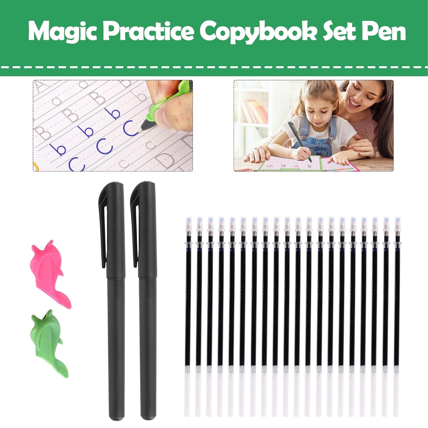 6 Pack Large Grooved Handwriting Copybooks,10.2 x 7.4 In Magic Writing Practice Workbooks with Pens,Reusable Alphabet,Numbers Tracing Books,Kindergarten Preschool Learning Activities