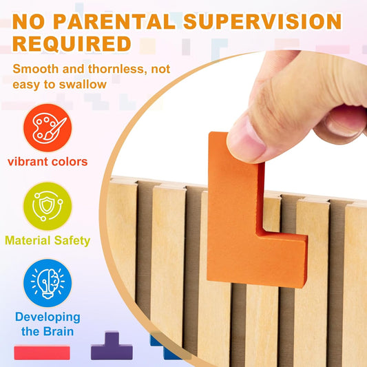 Wooden Montessori Russian Blocks Puzzle – 3D Stacking Toy for 3-6 Year Olds Toddlers Educational Gift & Brain Teaser for Critical Thinking Montessori Brain Blocks for Boys & Girls (Classic)