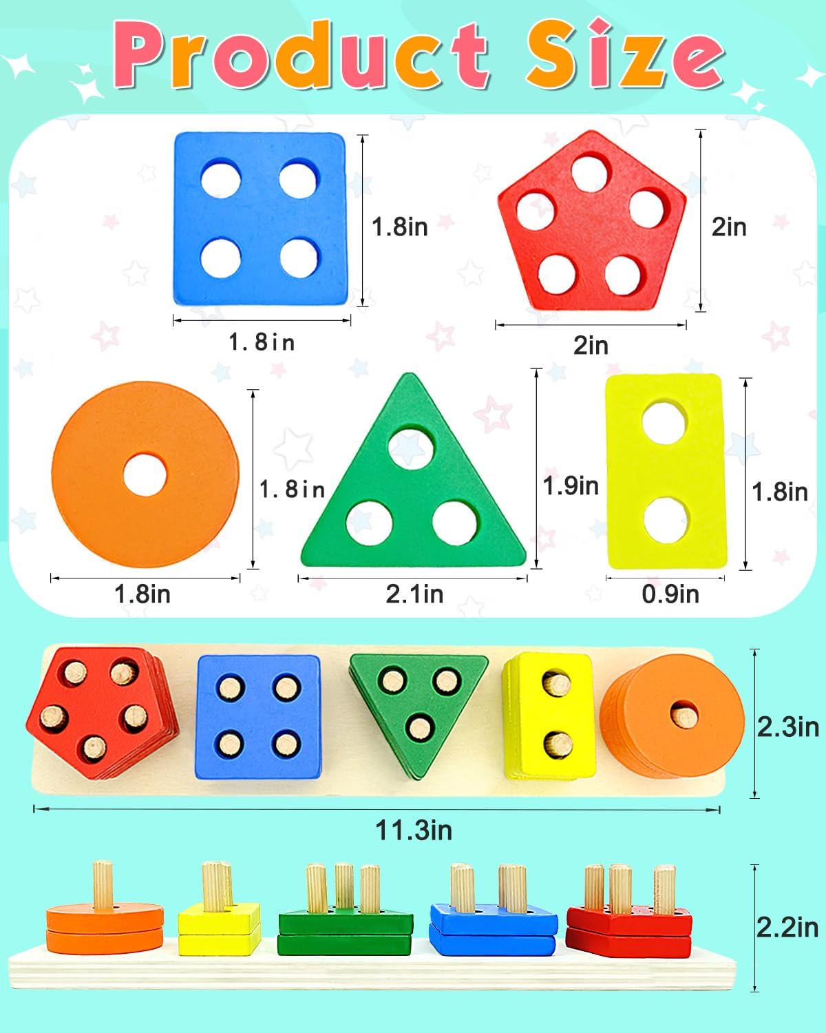 Maaacute Montessori Toys for 1 2 3 Year Old Boys Girls, Toddler Toys Age 2-4, 10 Pack Wooden Animal Blocks Sorting & Stacking Education Toddler Puzzles Toy,1 2 3 Year Old Girl Boy Birthday Gifts