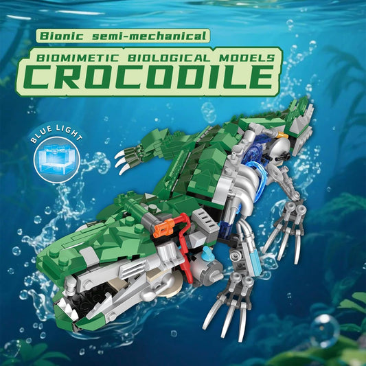 Mechanical Crocodile Building Set with Lights, Rotatable Link Components & Display Stand, STEM Building Set for Boys 8-14, Home Office Decor for Adults, Mechanical Enthusiasts(648PCS)