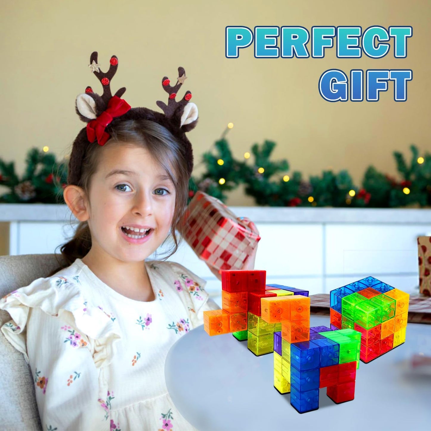 Magnetic Building Blocks, STEM Magic Magnetic 3D Puzzle Cubes, 7 Pcs Preschool Multi Shapes Magnetic Toys with 54 Cards, Montessori Sensory Autism Building Toys for Kids