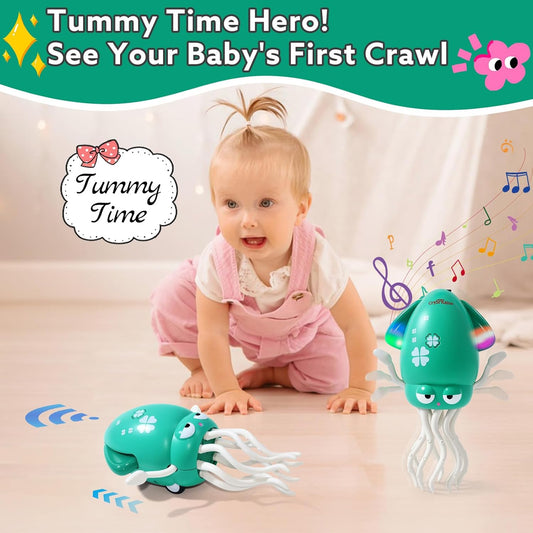 2026 New Electric Dancing Squid Toy with LED Lights & Music, Crawling Dancing Octopus Toys Tummy Time Toys, Magic Dancing Squid Baby Toys Obstacle Avoidance & Fishing Game
