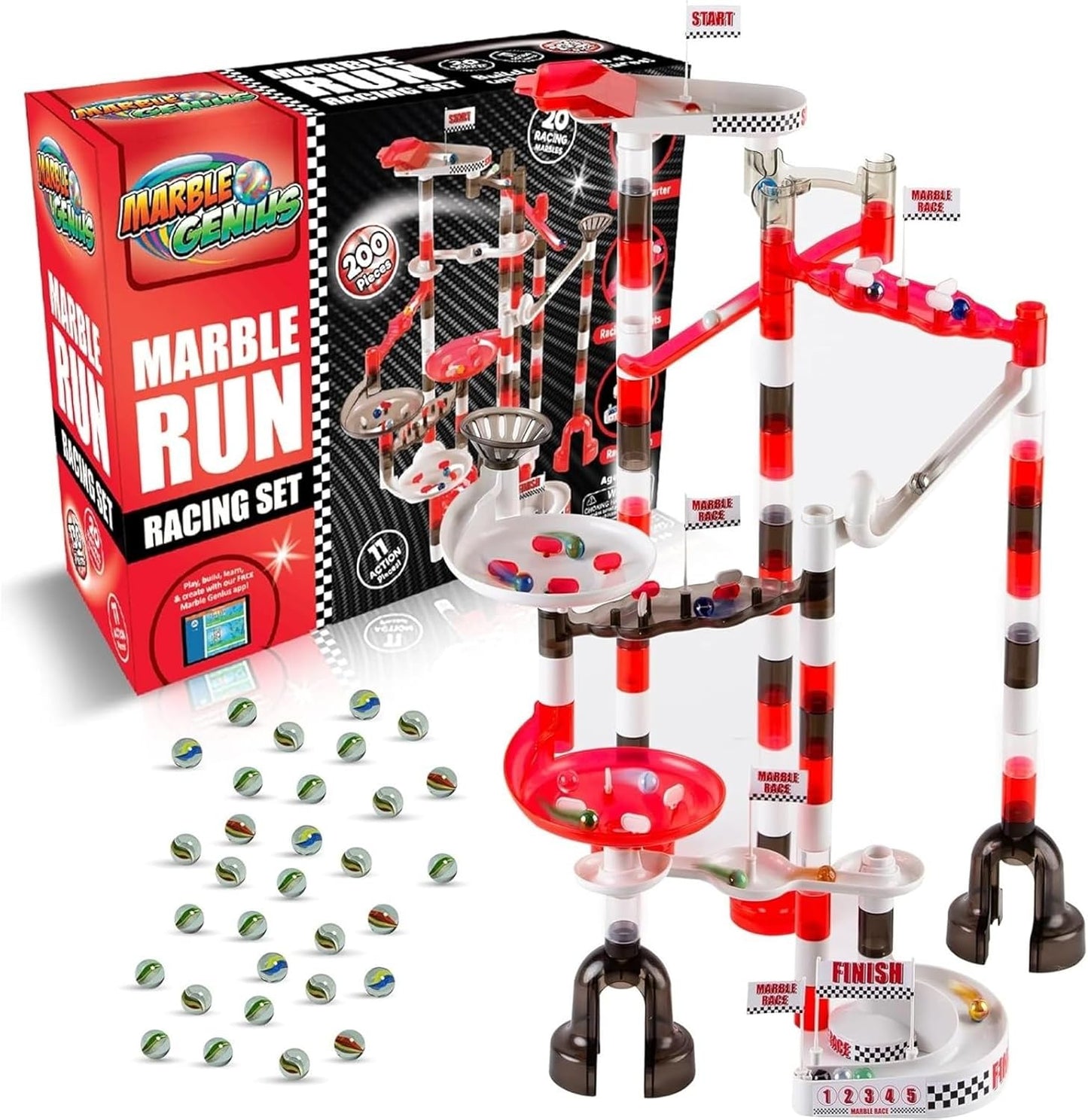 Marble Genius Marble Run Racing Set: 125-Piece Marble Run Racing Set Toys for Kids, Marbles Maze Tower Building Blocks, Marbles Race Track Rolling Game, Educational Learning STEM Toy Gift