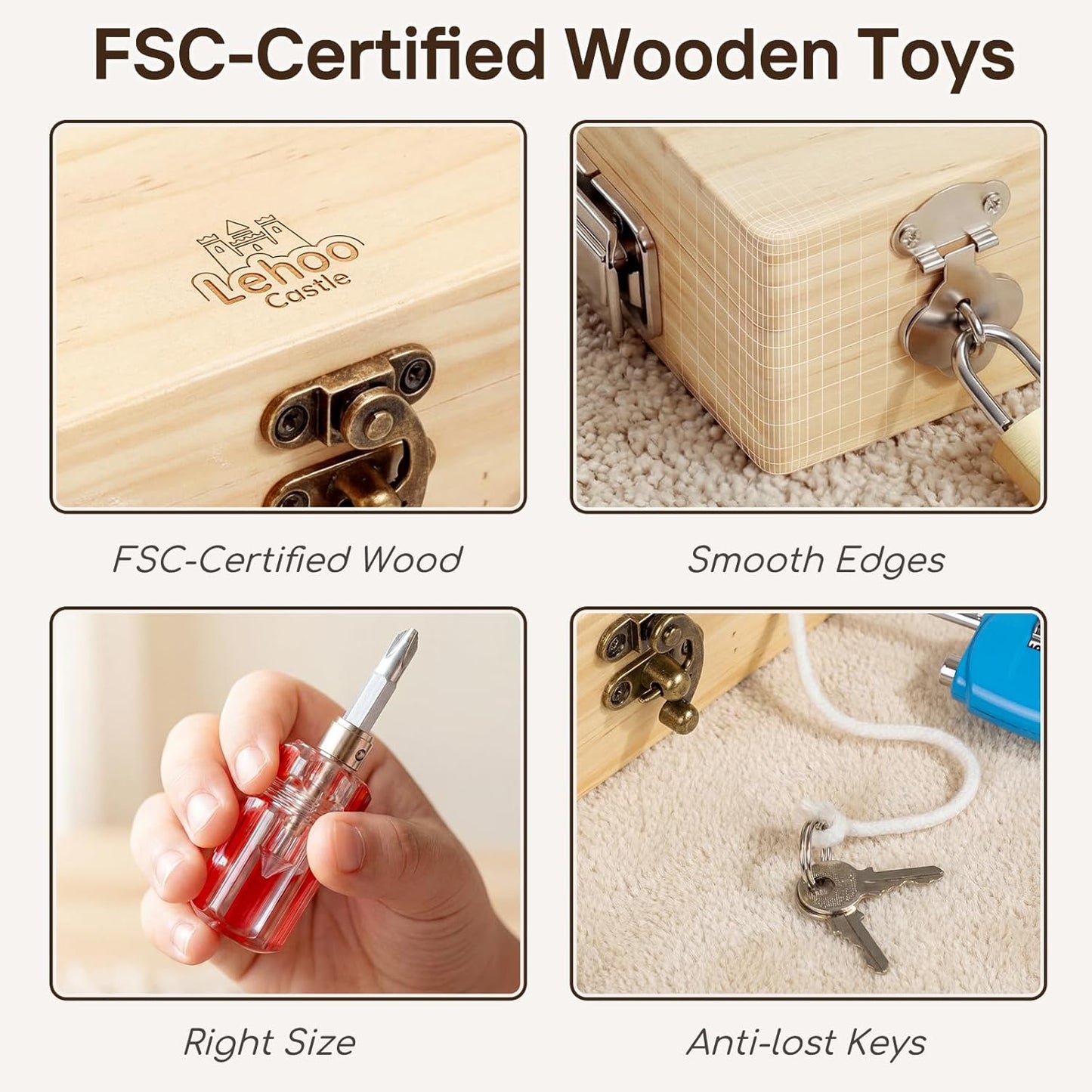 Lehoo Castle Montessori Screwdriver Board Set, Wooden Busy Board with Lock and Key, Kid Tool Set Montessori Toys for Toddlers 3-5, Preschool Learning Fine Motor Skills Toys Sensory Gift