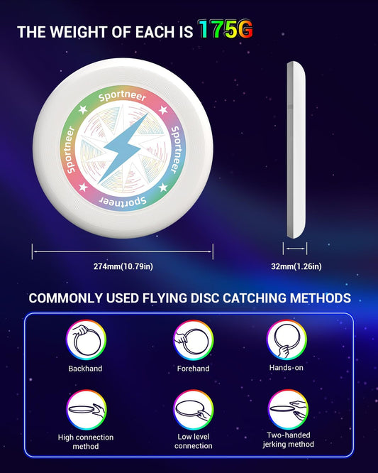 Sportneer LED Flying Disc, Light Up Frisbee with 3 Color Modes, Motion Sensor Glow Disc, USB-C Rechargeable 175g HDPE Outdoor Flying Disc for Night Games, Beach, Camping, Backyard