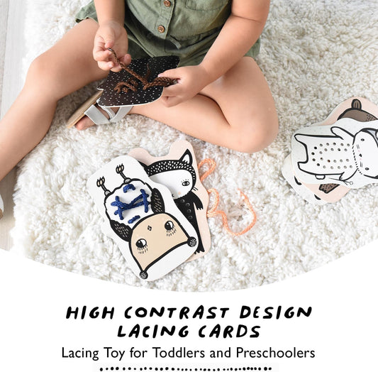Wee Gallery Baby Animals Lacing Cards, Sewing Board and Travel Game for Toddlers and Preschoolers, Fine Motor Skills Toy, Montessori-Inspired Educational Kids Craft Activity for Ages 3+
