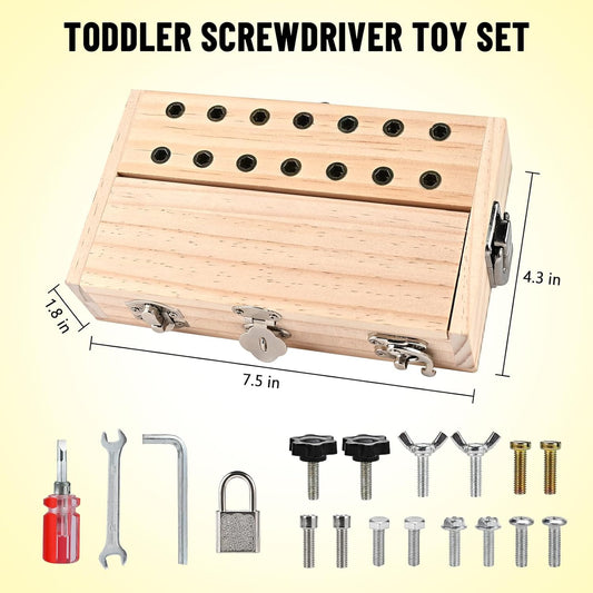 Montessori Screwdriver Board Set, Montessori Toys for 3 4 5 with 6 Locks and Keys, Toddler Screwdriver Toy, Kids Tool Set, Preschool Learning Sensory Toy, Fine Motor Skills Toys