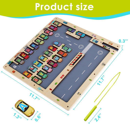 Magnetic Wooden Fishing Game Toy for Toddlers, Alphabet Fish Catching Counting Games Puzzle with Numbers and Letters, Preschool Learning ABC Math Educational Toys 3 4 5 Years Old Girl Boy Kids