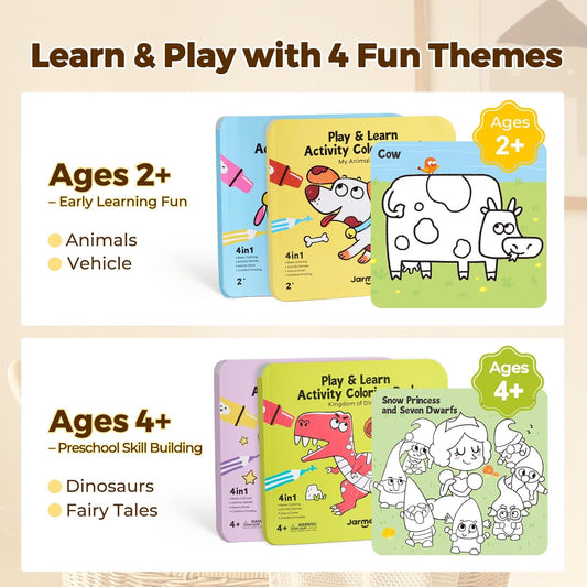 Jar Melo Coloring Books for Toddlers Ages 2–4, Easy First Coloring Activity for Quiet Time & Travel, Animal & Vehicle Themes with Colorful Backgrounds, Includes Stickers & Reward Certificate