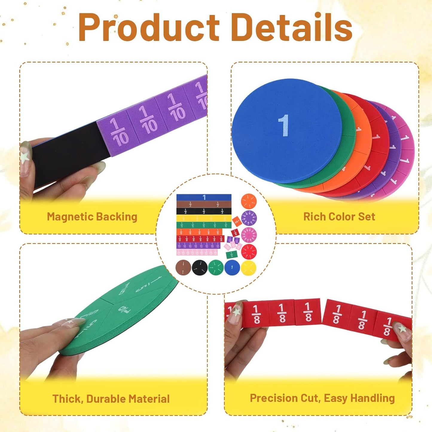 51 PCS Magnetic Fraction Tiles Circles, Fraction Circles Set Rainbow Math Manipulatives for Fraction Learning Math Practice Teacher Must Haves