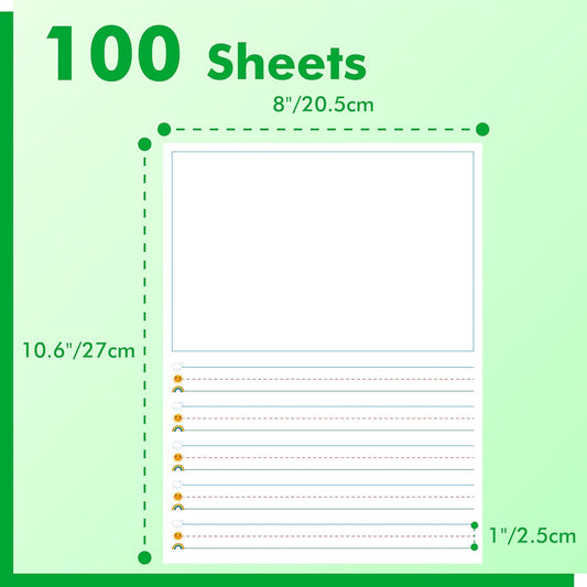 100 Sheets Ruled Writing Paper, Double-Sided Printing Skip-A-Line Ruled Writing Paper with Dotted Lines Handwriting Practice Paper 1” line spacing for Kindergarten Toddlers Kids (11” x 8.3”)