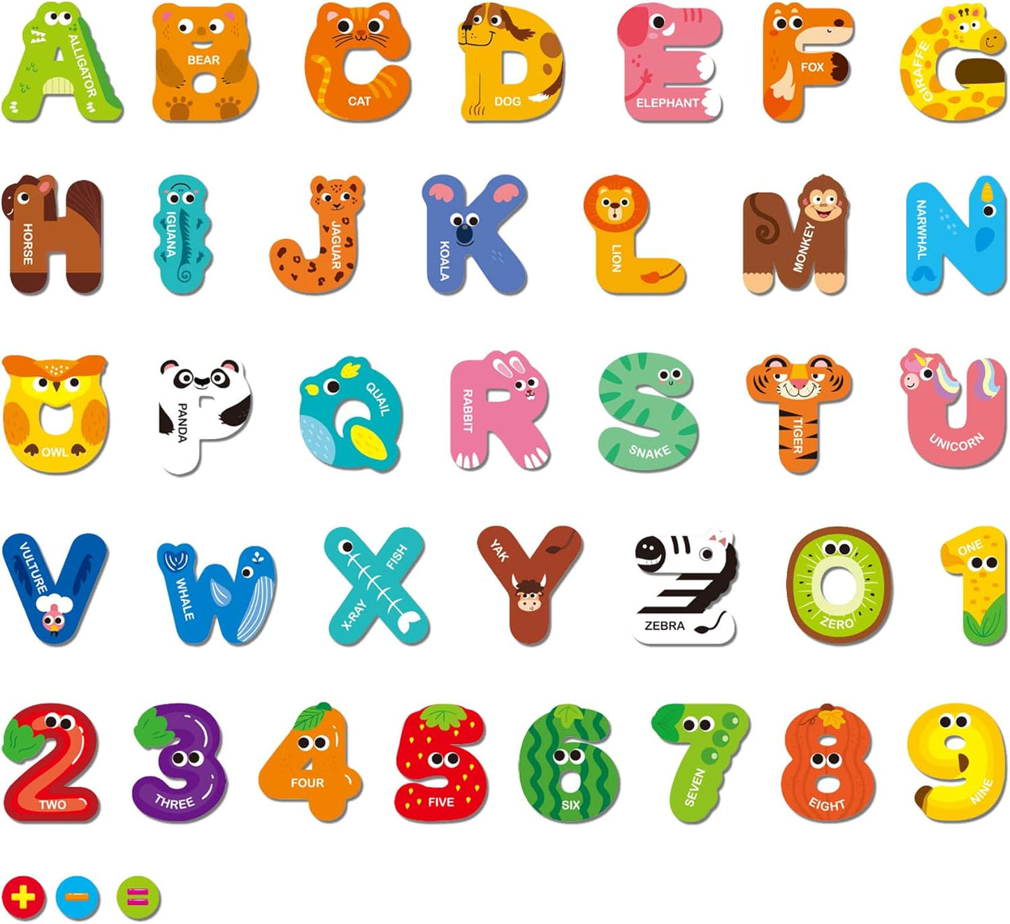 39 PCS Large Magnetic Letters and Numbers, Fridge Magnets for Toddlers 1-3, Cute Animials Alphabet Magnets Kit for Educational Learning