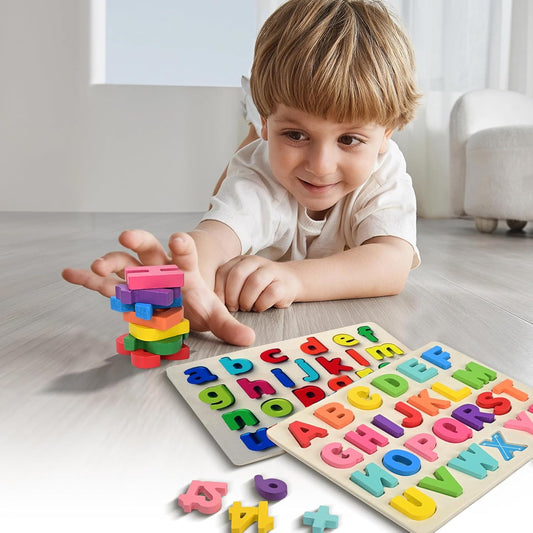 Uppercase and Lowercase Letters, Wooden Puzzles for Toddlers, Wooden ABC Alphabet Puzzles Toddler Learning Puzzle Toys for Kids 1-5, 2 in 1 Early Education Letter for Boys Grils 1-5 Years Old