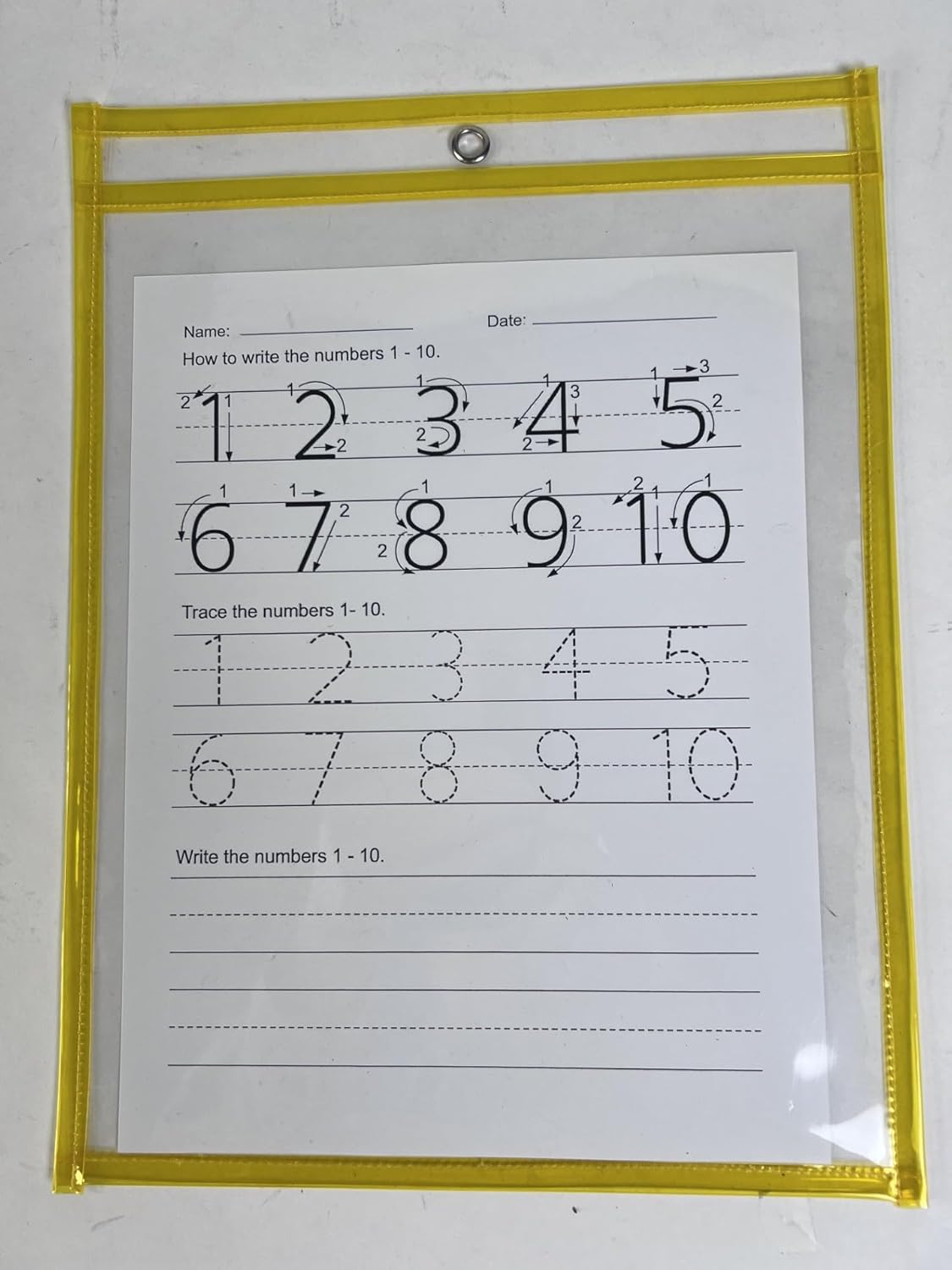 Regent products Corp Set of 3 Reusable Home School Dry Erase Learning Pockets for Kindergarten Learn to Draw Alphabet, Numbers, Shapes, and Tell Time with 6 Learning Templetes Included, large