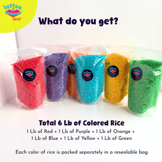 Lattooland 6 Colored Rice Sensory Bin Filler 6 LB (1 LB Each)| Non-Toxic & Child-Safe Montessori Sensory Play for Toddlers | Sensory Table Filler | Color Sorting & Perception | Learning Activity