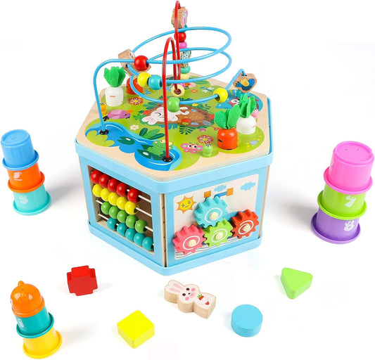 Wooden Activity Cube for 1 Year Old Kids, Educational Learning Bead Maze for Toddler Age 1-3, Developmental Montessori Toys for 12-36 Months Boys Girls Gift