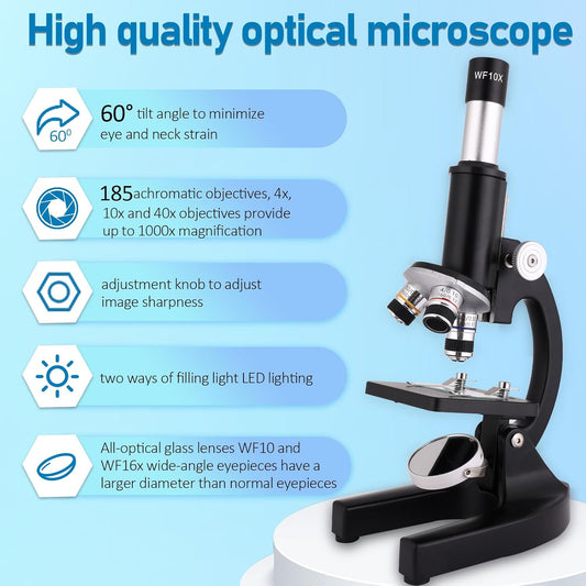 Microscope 40X-2500X Magnification with 4.3-inch Display, Wide-Angle 10X and 25X eyepieces, and Built-in 5-megapixel Camera for School Labs, Animal Husbandry (White)