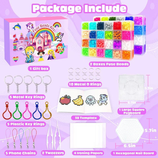 Fuse Beads Kit - 48 Colors 5mm Fuse Beads Set with Pegboards, Ironing Papers and Accessories, Fuse Beads 2 Boxes, DIY Craft Kits for Kids, Arts and Crafts Gifts for Girls & Boys Christmas Birthday