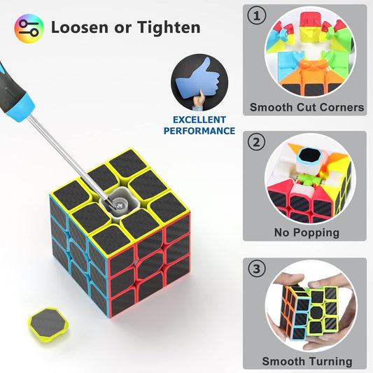 Vdealen Speed Cube Set, Puzzle Cube Bundle of 2x2x2 3x3x3 4x4x4 Pyramid Magic Cube Set, Birthday Party Christmas Stocking Stuffers Gift for Kids Teens Adults(Stickerless)